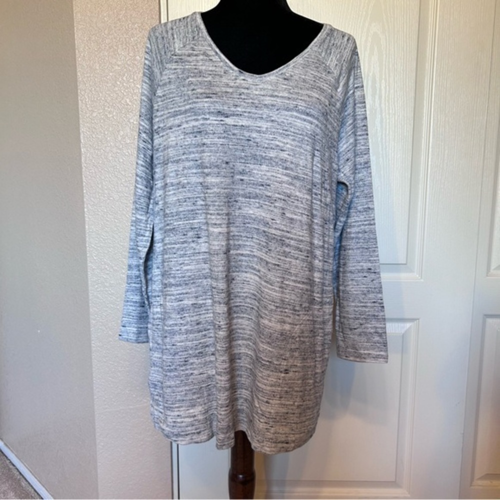 Pure Jill Heathered Blue Gray V Neckline Cotton‎ Sweater Size 1X